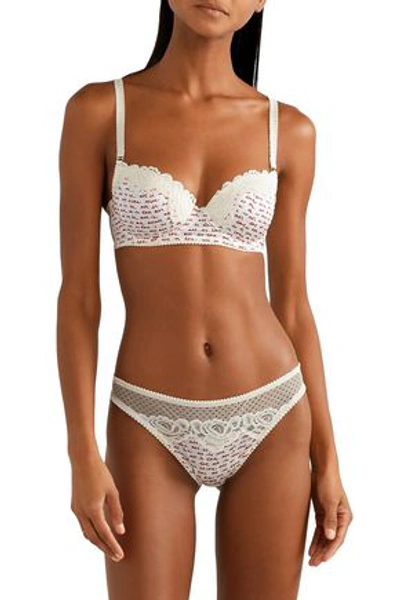 Shop Stella Mccartney Woman Ellie Leaping Lace And Printed Stretch-silk Low-rise Thong Ecru