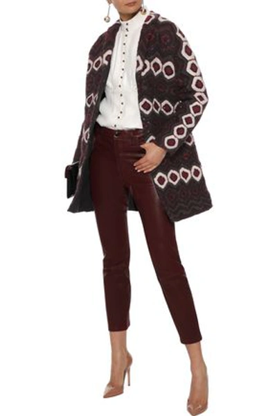 Shop Valentino Sequin-embellished Jacquard-knit Coat In Burgundy