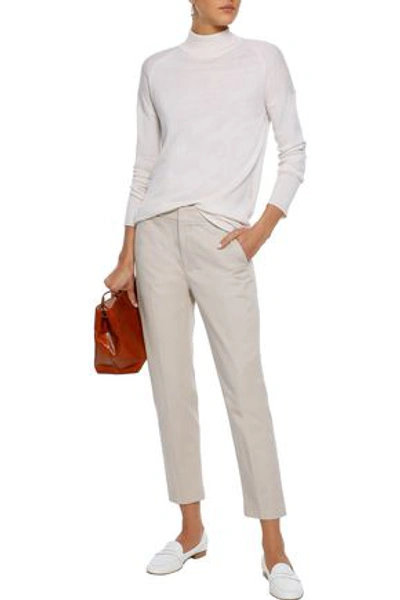 Shop Vince . Woman Cropped Cotton-blend Twill Straight-leg Pants Neutral