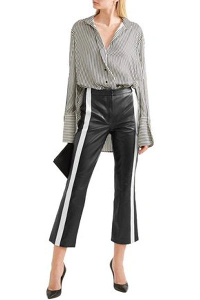 Shop Mugler Woman Striped Leather Kick-flare Pants Black