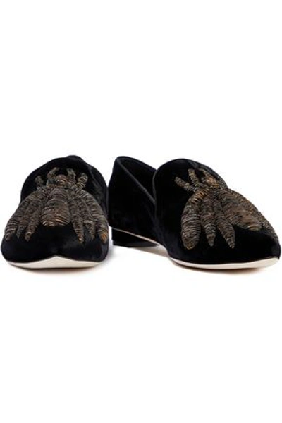 Shop Sanayi313 Sanayi 313 Woman Ragno Metallic Embroidered Velvet Slippers Black