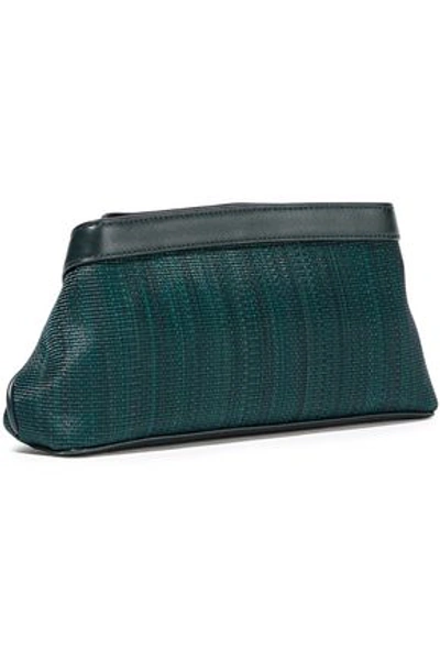 Shop Akris Woman Leather-trimmed Woven Horse Hair Clutch Emerald