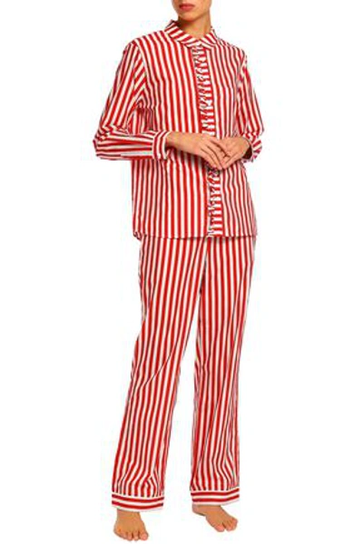 Shop Yolke Ruffle-trimmed Striped Cotton-poplin Pajama Set In Red