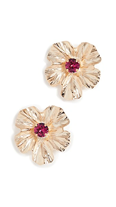 Shop Anton Heunis Flower Stud Earrings In Gold/fuchsia