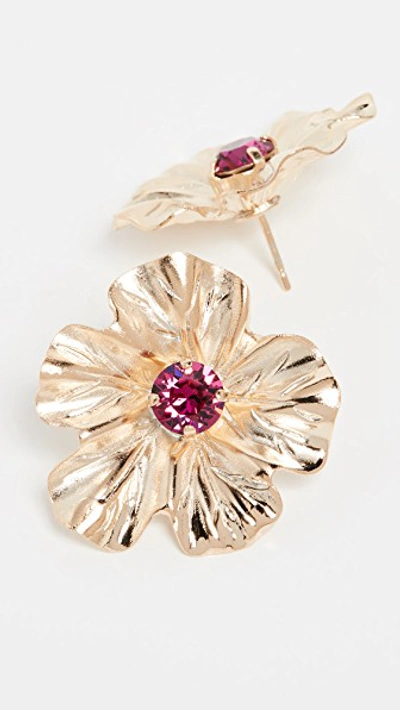 Shop Anton Heunis Flower Stud Earrings In Gold/fuchsia