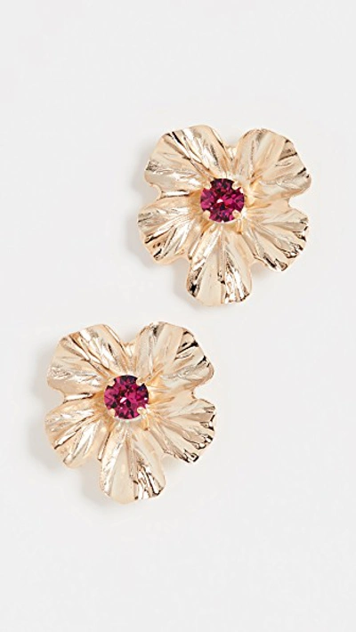 Shop Anton Heunis Flower Stud Earrings In Gold/fuchsia