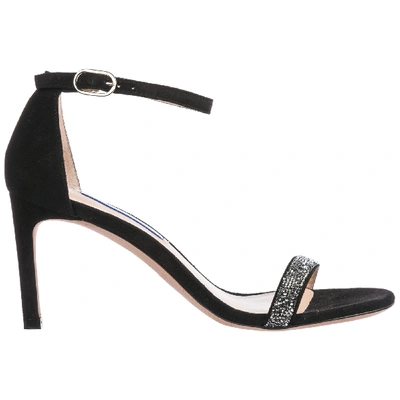 Shop Stuart Weitzman Women's Suede Heel Sandals Nunakedstraight In Black
