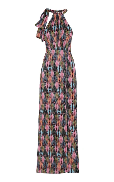 Shop Rotate Birger Christensen Front-slit Satin Maxi Dress In Print