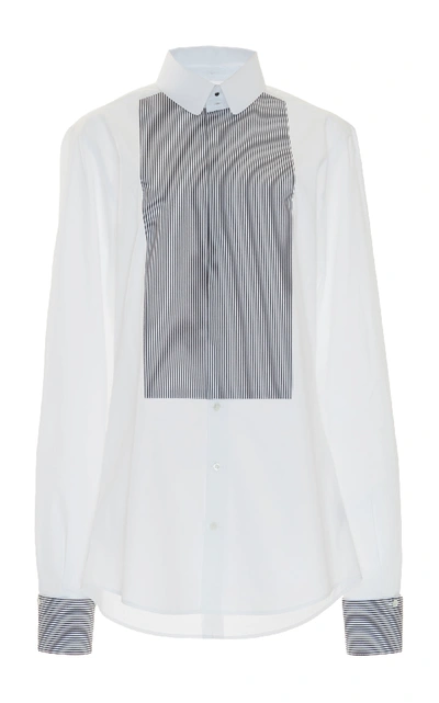 Shop Dolce & Gabbana Oversized Pinstriped-panel Blouse In White