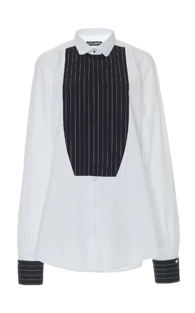 Shop Dolce & Gabbana Oversized Striped-panel Blouse In White