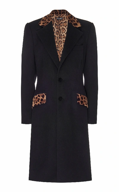 Shop Dolce & Gabbana Leopard Collar Coat In Black
