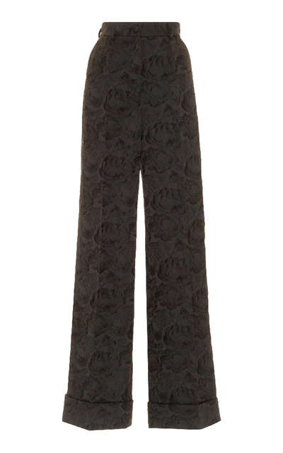 Shop Dolce & Gabbana Floral Jacquard Wide-leg Trousers In Black