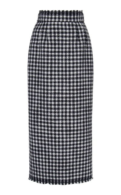 Shop Dolce & Gabbana Houndstooth Wool Midi Skirt In Black/white