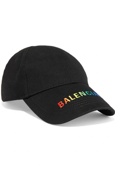 Shop Balenciaga Embroidered Cotton-twill Baseball Cap In Black