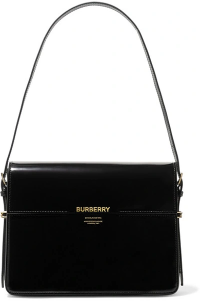 Shop Burberry Large Patent-leather Shoulder Bag In Black