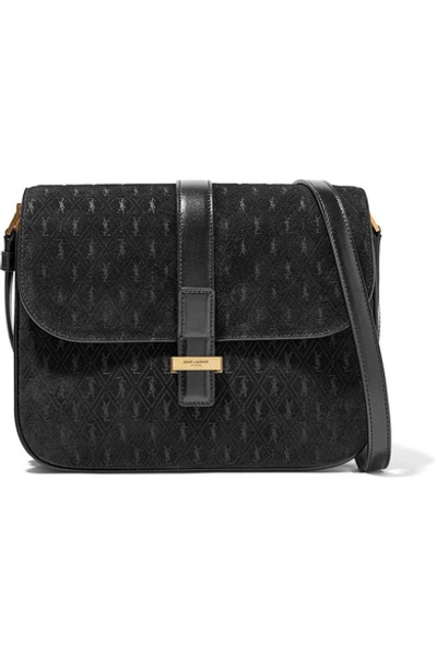Shop Saint Laurent Monogramme Leather-trimmed Suede Shoulder Bag In Black
