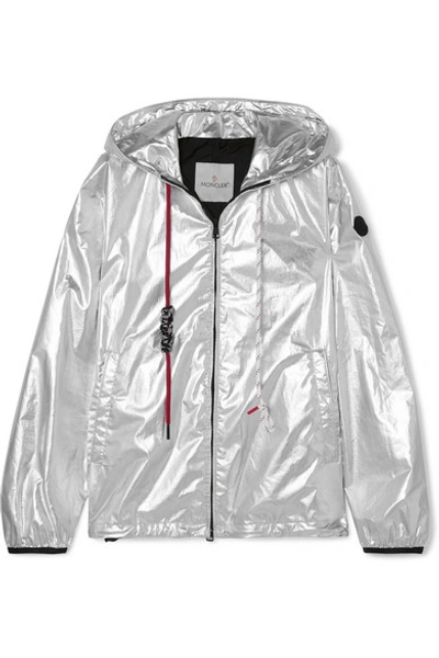 Shop Moncler Hooded Metallic Shell Jacket In Silver