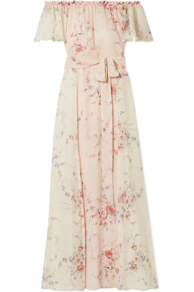 Shop Loveshackfancy Evelyn Off-the-shoulder Floral-print Silk-georgette Maxi Dress In Cream