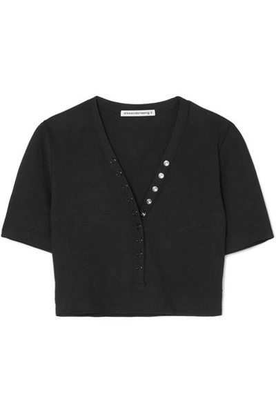 Shop Alexander Wang T Cropped Stretch-cotton Jersey Top In Black
