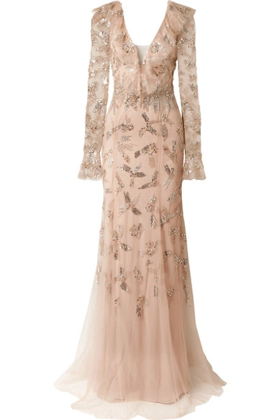 Shop Monique Lhuillier Embellished Tulle Gown