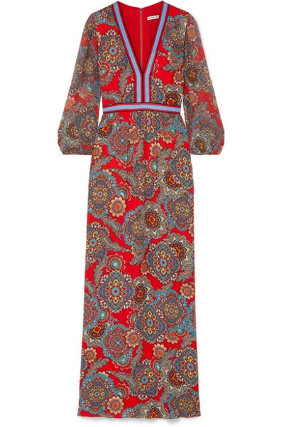 Shop Alice And Olivia Jaida Printed Crepe And Plissé-chiffon Maxi Dress In Red