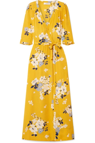 Shop Sea Pia Floral-print Crepe De Chine Wrap Dress In Yellow