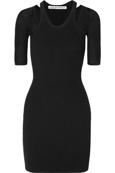 Shop Alexander Wang T Layered Ribbed Stretch-knit Mini Dress In Black