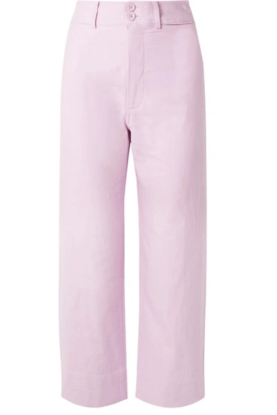 Shop Apiece Apart Merida Cropped Cotton Wide-leg Pants In Lilac