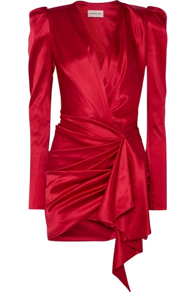 Shop Alexandre Vauthier Asymmetric Silk-blend Satin Mini Dress In Red