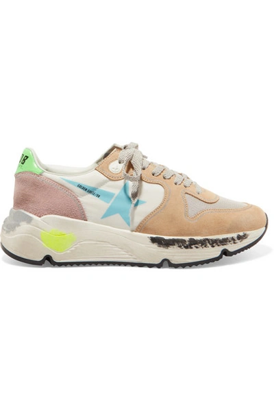 Shop Golden Goose Running Sole Distressed Leather, Suede And Mesh Sneakers In White