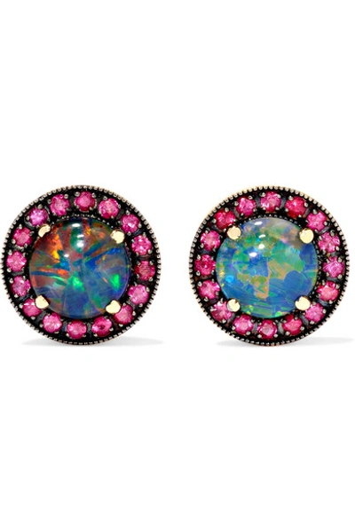 Shop Andrea Fohrman 18-karat Rose Gold, Opal And Ruby Earrings
