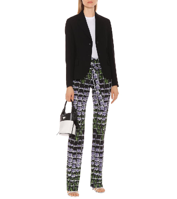 Prada Organza Flower Print Belted Trousers In Black | ModeSens
