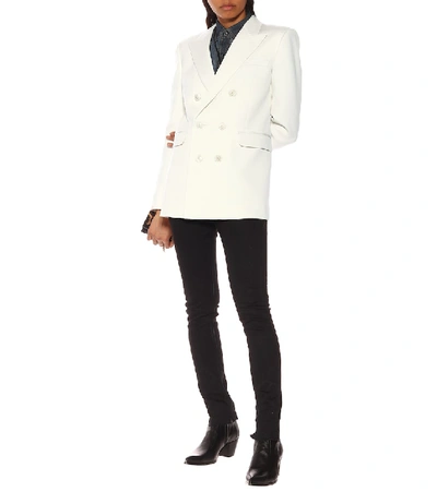 Shop Saint Laurent Double-breasted Wool Blazer In White