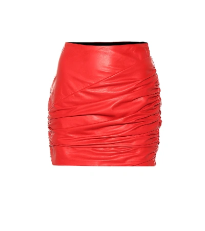 Shop Versace Leather Miniskirt In Red
