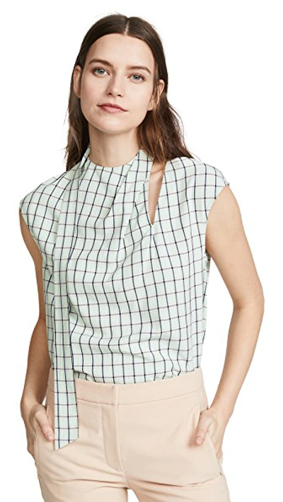 Shop Tibi Sleeveless Pleated Tie Top In Mint Multi