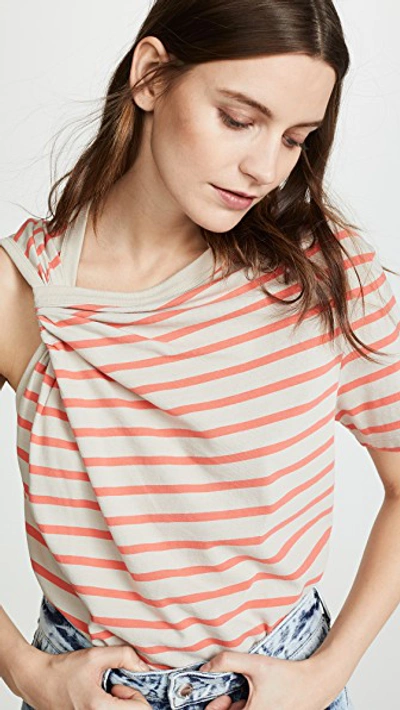 Shop Alexander Wang T Thin Stripe High Twist Top In Khaki/bright Orange