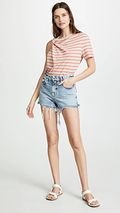 Shop Alexander Wang T Thin Stripe High Twist Top In Khaki/bright Orange