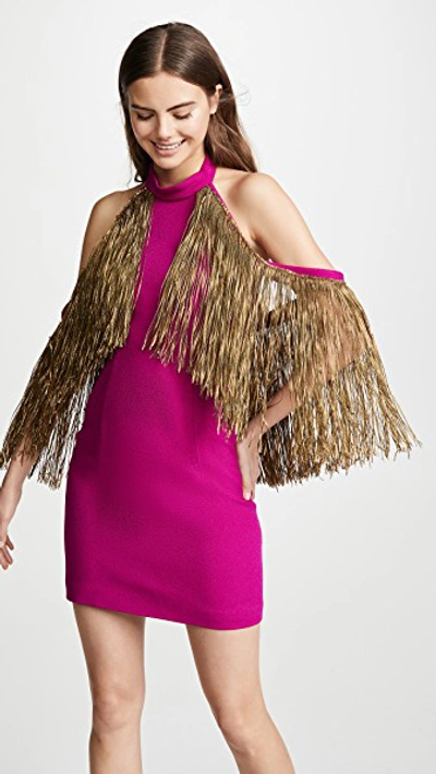 Shop Sandra Mansour Fringe Mini Dress In Fuchsia/gold