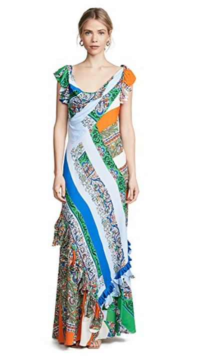 Shop Tory Burch Patchwork Printed Dress In Grand Voyage Stripe