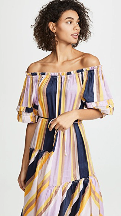 Shop Apiece Apart Sandrine Off Shoulder Dress In Olivio Stripe