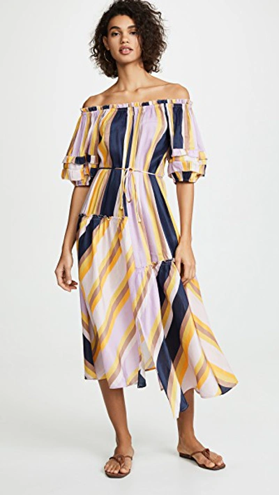 Shop Apiece Apart Sandrine Off Shoulder Dress In Olivio Stripe