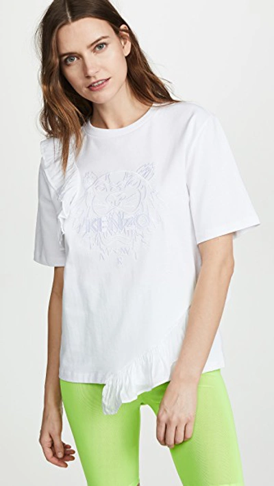 Shop Kenzo Tiger T-shirt With Ruffles In White
