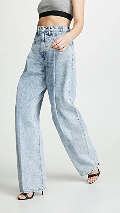 Shop Alexander Wang Brace Pleated Jeans In Pebble Bleach