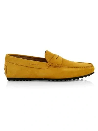 Shop Tod's City Gommini Penny Suede Drivers In Mustard