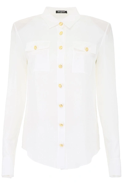 Shop Balmain Silk Shirt In Blanc|bianco