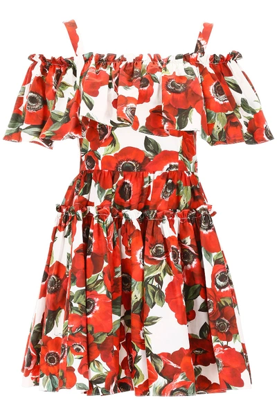 Shop Dolce & Gabbana Anemone Print Mini Dress In Anemoni Fdo Panna|rosso