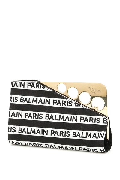 Shop Balmain Cerniere Clutch With Logo In Noir Blanc|bianco