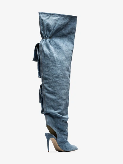 Shop Natasha Zinko Blue Thigh-high Denim Boots