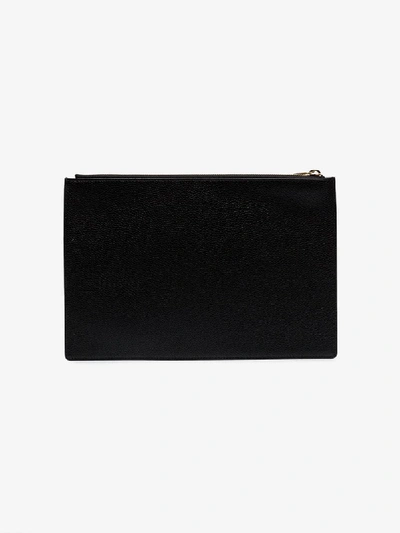 Shop Gucci Black Gg Brooch-embellished Leather Clutch Bag