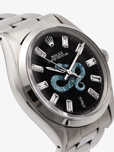 Shop Jacquie Aiche Reworked Vintage Stainless Steel Rolex Oyster Perpetual Watch In Silver